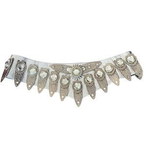 Vintage Leatherock Nina Arjani Silver Leather Bejeweled statement waist belt